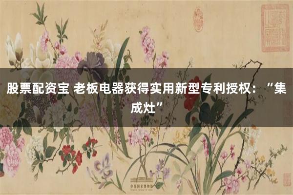 股票配资宝 老板电器获得实用新型专利授权:“集成灶”
